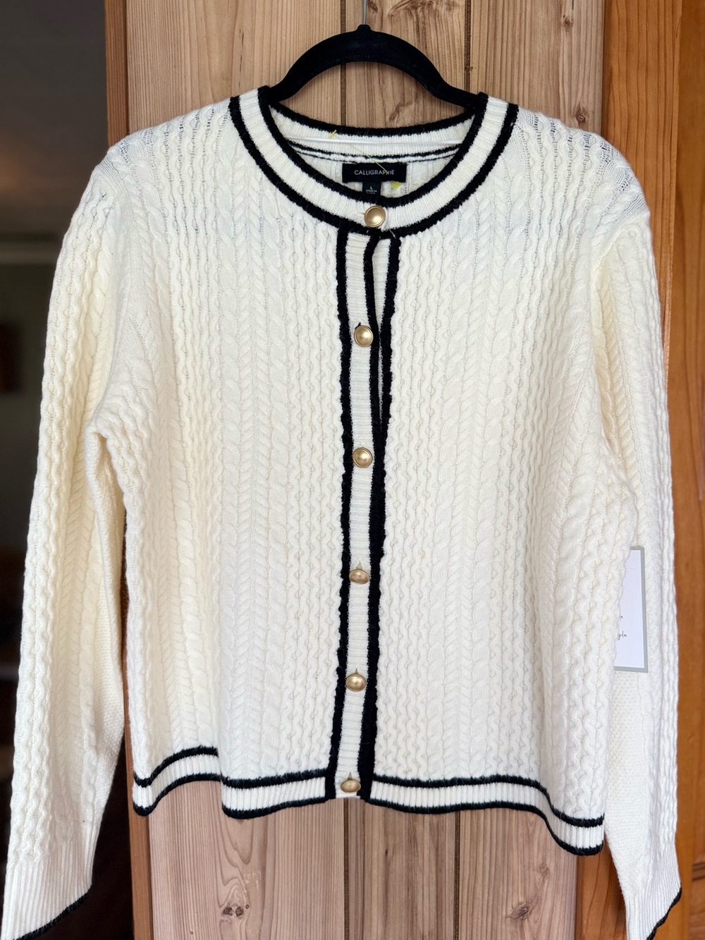 Cream Cable Cardigan with Black Trim